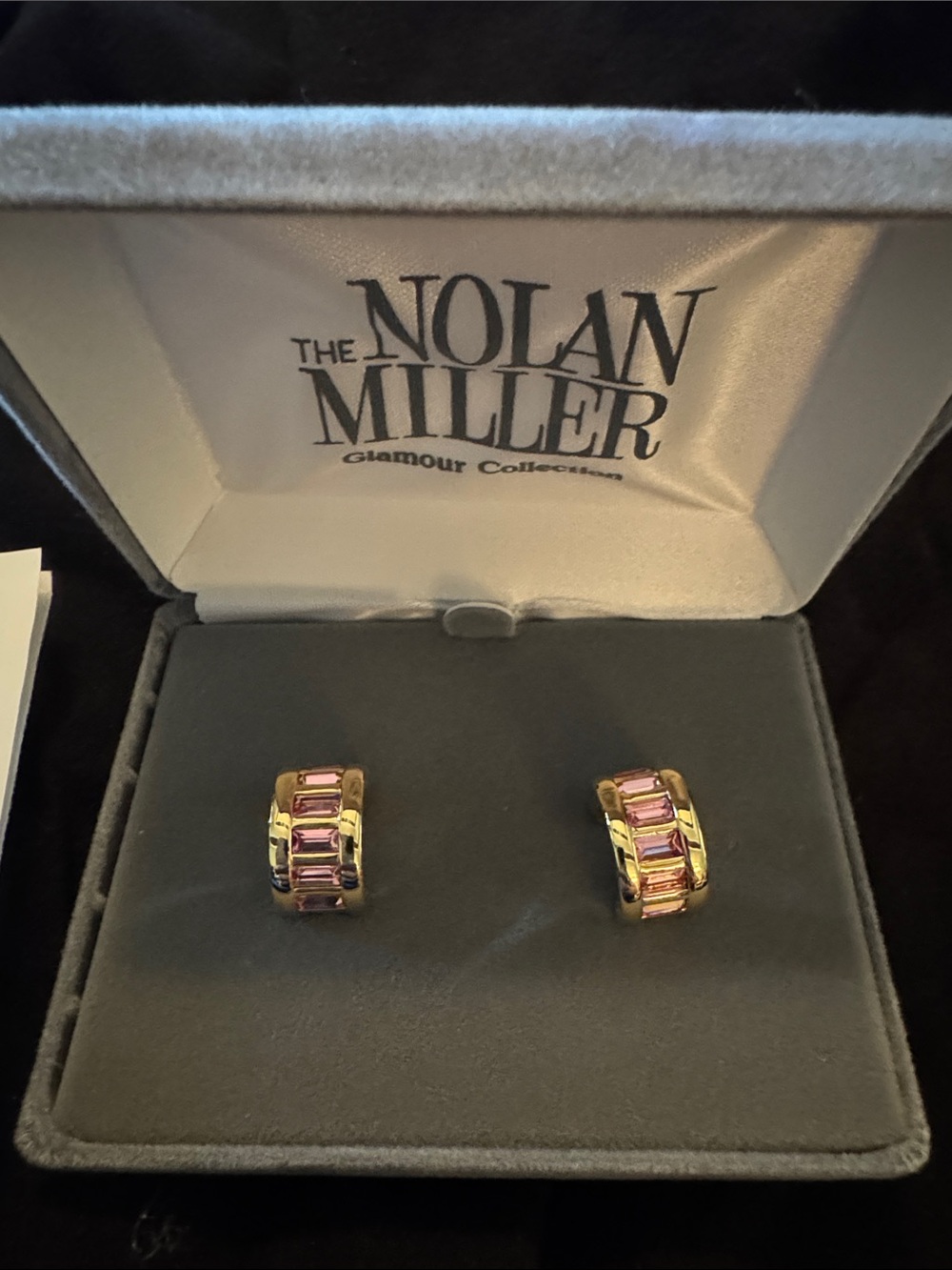 Nolan Miller Gold-Tone Hoops with Pink Baguette Crystals pierced